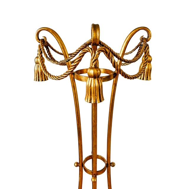 1960 Italian Florentine Gilt Metal Rope and Tassel Plant Stands - A Pair For Sale - Image 9 of 11