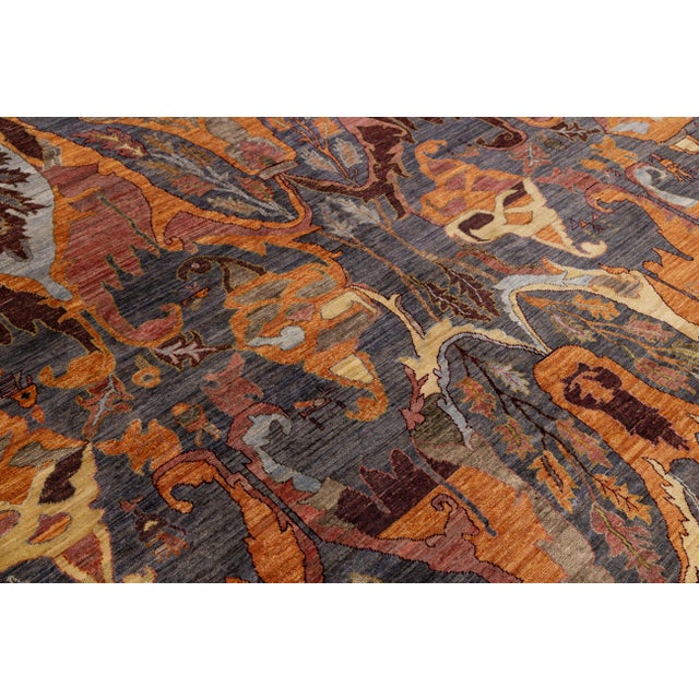 10x14 Modern Bidjar Style Abstract Floral Wool Area Rug in Slate & Burnt Orange For Sale - Image 9 of 11