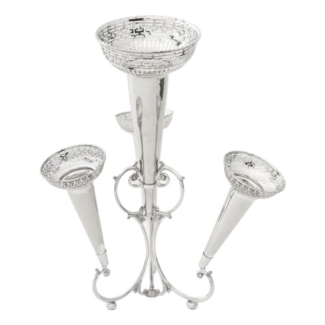 Mid 20th Century Modern Silver Plate Four Trumpet Epergne For Sale