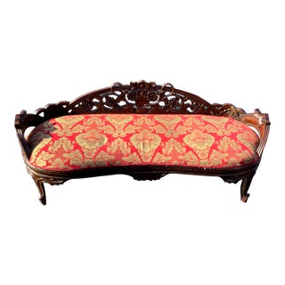 1950s Traditional Carved Settee Bench For Sale
