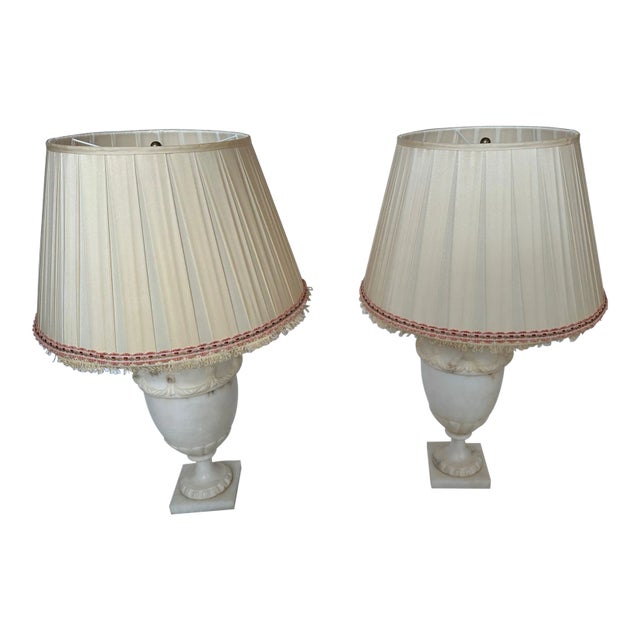 Antique Alabaster Table Lamps- a Pair For Sale