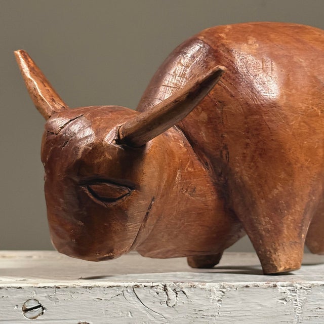Brown Antique Hand Carved Folk Art Bull Sculpture For Sale - Image 8 of 12