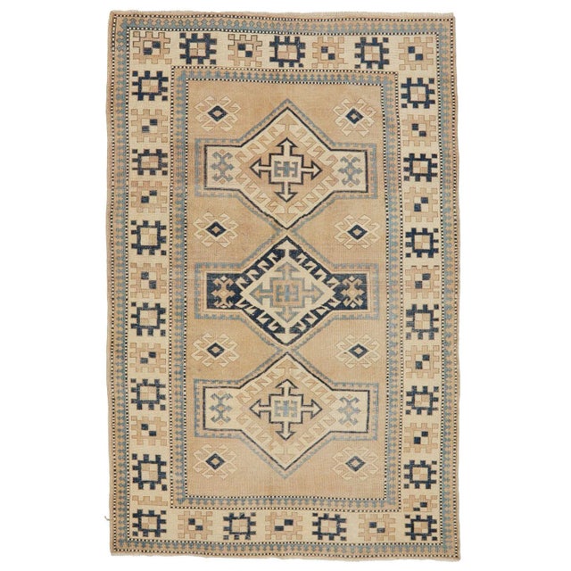 Textile Mid 20th Century Vintage Washed Out Wool Rug For Sale - Image 7 of 7