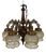 Glass, Wood and Metal 6-Arm Chandelier For Sale