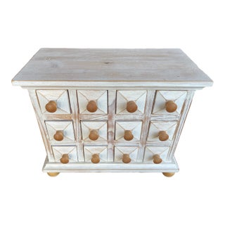 Vintage Pine Tabletop White Milk Paint 12 Drawer Apothecary Spice Chest For Sale