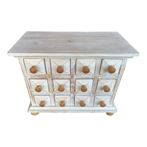 Vintage Pine Tabletop White Milk Paint 12 Drawer Apothecary Spice Chest
