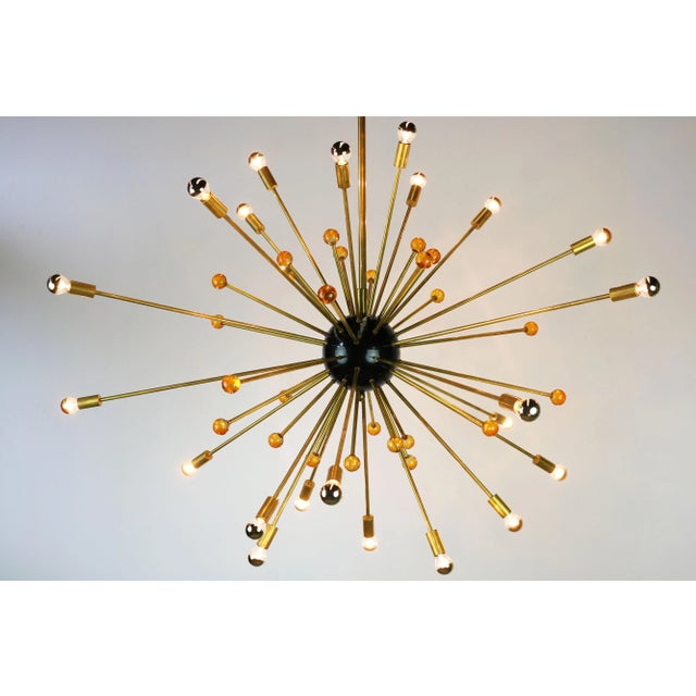 Italian Minimalist Sputnik Chandelier in Black, Gold & Murano Glass in the Style of Stilnovo, 1950s For Sale - Image 12 of 13