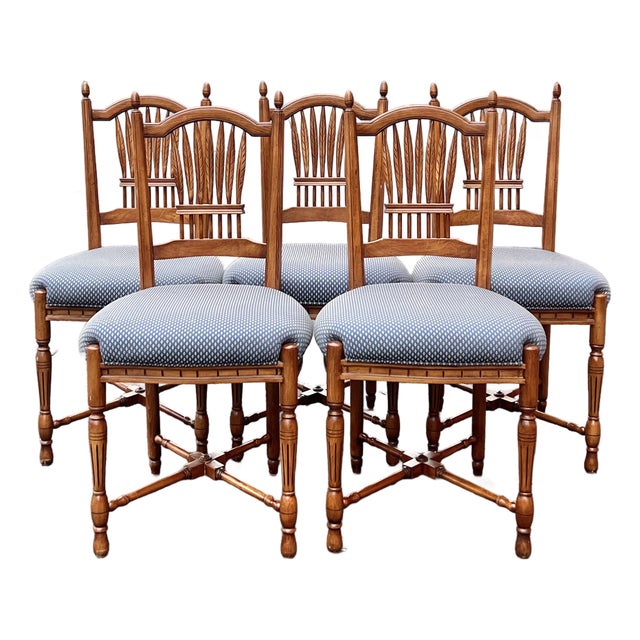 Fremarc Country French Wheat Back Dining Chairs - Set of 5 For Sale