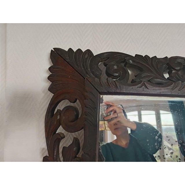 Wood Neo-Gothic Mirror in Carved Oak, 1940 For Sale - Image 7 of 14