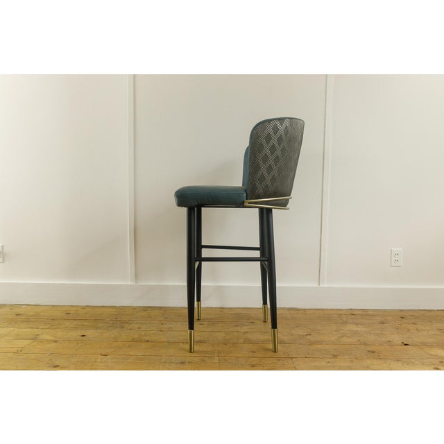 Set of 4 Superior Seating Hospitality Teal Kravet Vinyl Barstools For Sale - Image 4 of 8