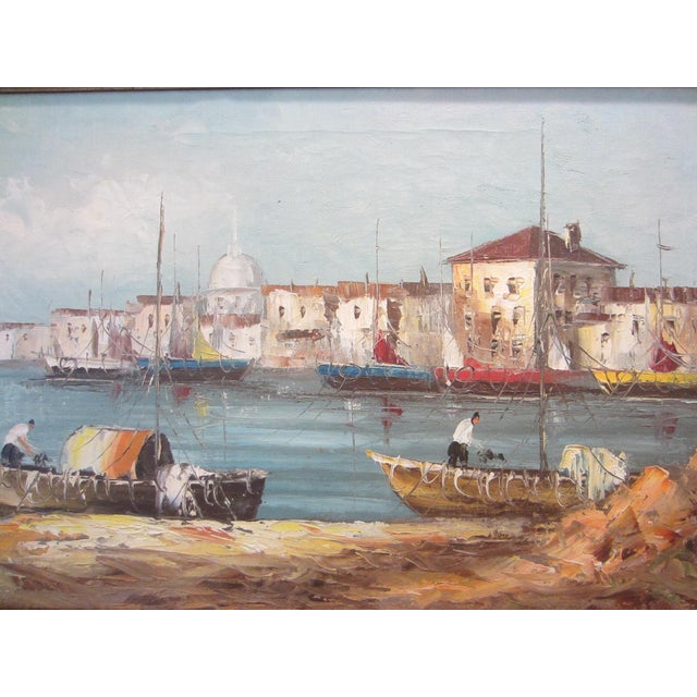 Italian Coastal impressionist seascape oil on canvas, is Signed "Morgan" on the lower left. In gilt wood decorative...