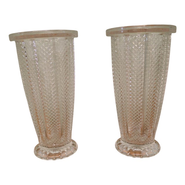Large French Art Deco Glass Vases, 1960, Set of 2 For Sale