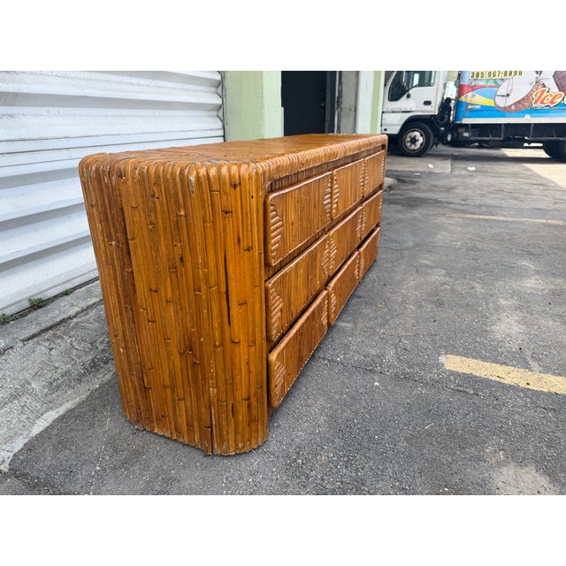 Gabriella Crespi 1970's Waterfall Rattan 9 Drawer Long Chest Style of Gabriella Crespi For Sale - Image 4 of 15