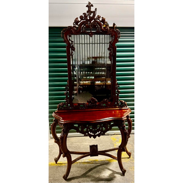 1970s French Rococo Style Mahogany Console Table For Sale - Image 6 of 12