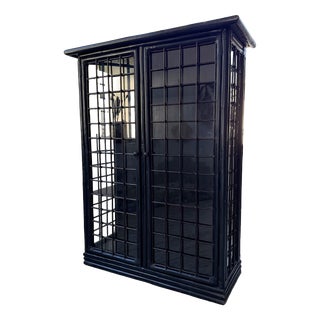 Antique Black Bamboo Glass-Fronted Bookcase, 1900s For Sale