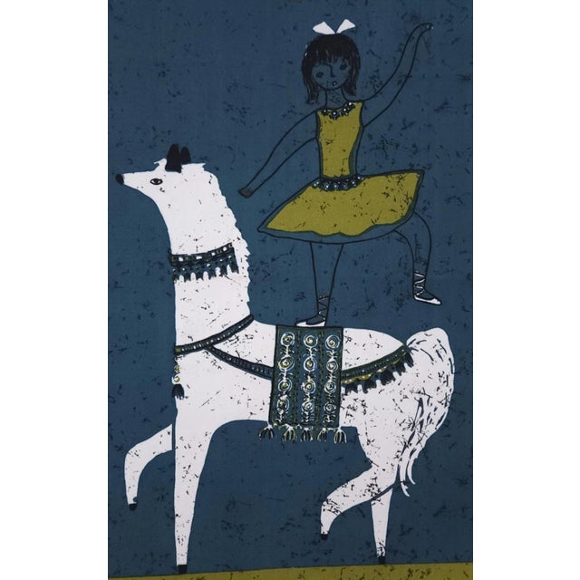Mid-century screen-printed wall hanging. Signed by the german artist Traute Sänger Unused, very rare find in this...