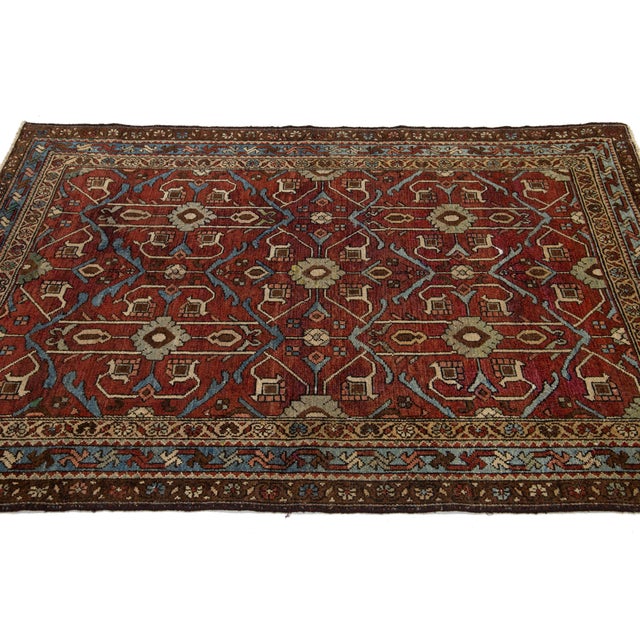 1920s Antique Persian Shirvan Red Wool Rug With Geometric Design For Sale - Image 5 of 7