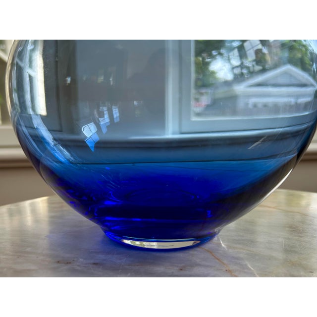 Mid 20th Century Cobalt Blue Hand Blown Glass Vase For Sale - Image 5 of 9