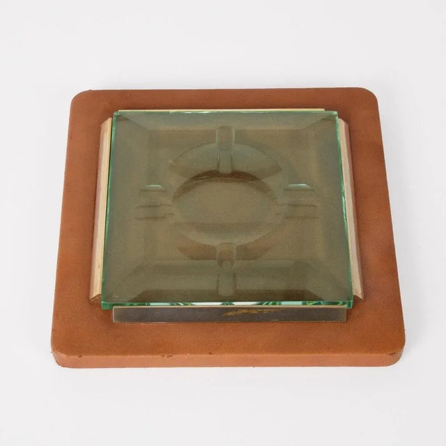 1970s Italian Brass and Faceted Glass Leather Ashtray from Fontana Arte, 1970s For Sale - Image 5 of 8