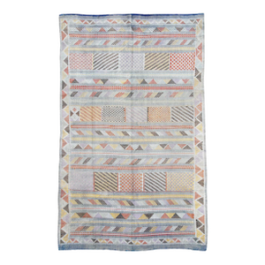 Galerie Shabab Collection Mid-20th Century Silk Moroccan Boho-Chic Flatweave Rug in a Slate Blue Shade