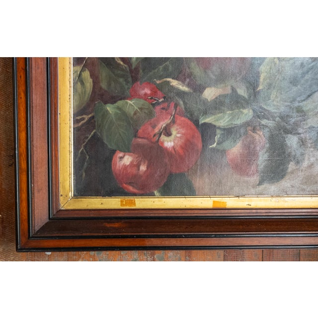 19th Century American Oil Painting Study of Apples on a Branch in Walnut Frame For Sale In New York - Image 6 of 14