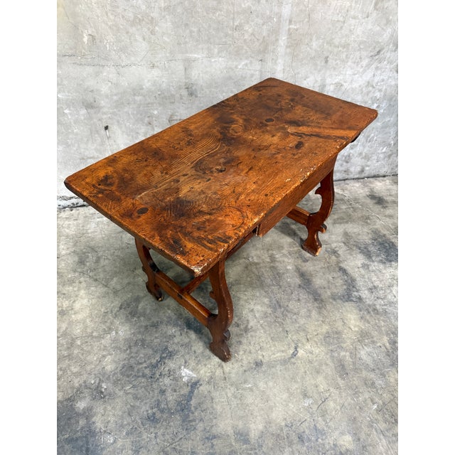 Tuscan 17th/18th C Italian Tuscan Walnut Trestle Table Drawer Primitive Antique For Sale - Image 3 of 16