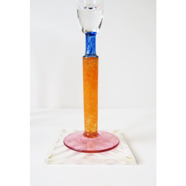 1990s Orange Art Glass Champagne Flute Glasses, Set of 4 For Sale - Image 12 of 13