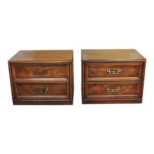 Pair of 1970's Mandarin Walnut and Burlwood Nightstands