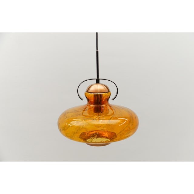 1960s Mid-Century Modern Amber Glass and Copper Ceiling Lamp, 1950s For Sale - Image 5 of 12