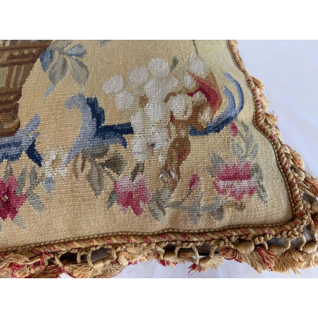 French Aubusson Style Tapestry Pillow with Silk Velvet Backing For Sale - Image 13 of 15