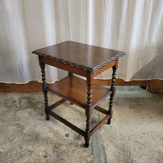 1930s English Barley Twist 2 Tier Scalloped Side Table For Sale - Image 11 of 12