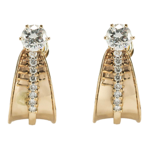 Vintage 14k Yellow Gold 1.43ct Diamond Stud Heggie Clip Dangle J Hoops Earrings, A Pair