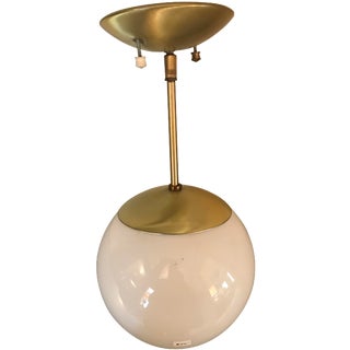 Mid-Century Brass / White Globe Ceiling Light For Sale
