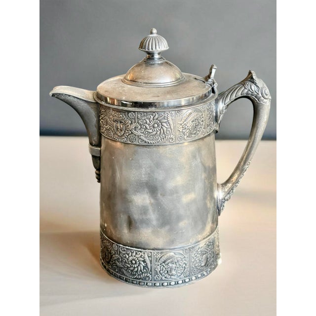 Meriden Silver Plate Co. 19th C. Meriden Silver Assyrian Design Water Pitcher For Sale - Image 4 of 12