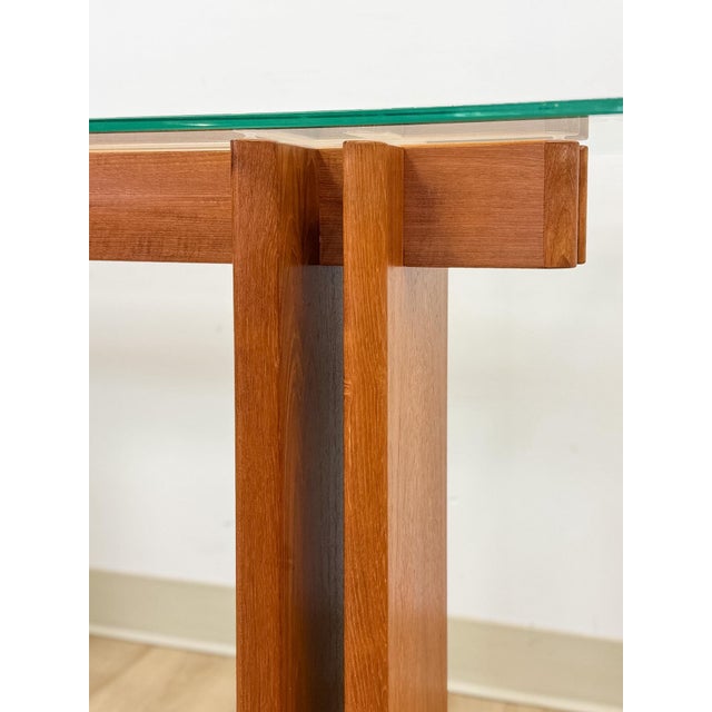 Vintage MCM Danish Teak Puzzle Console Table, Glass Top Mid Century, Entry Table, Danish Modern Sofa Table For Sale - Image 10 of 17