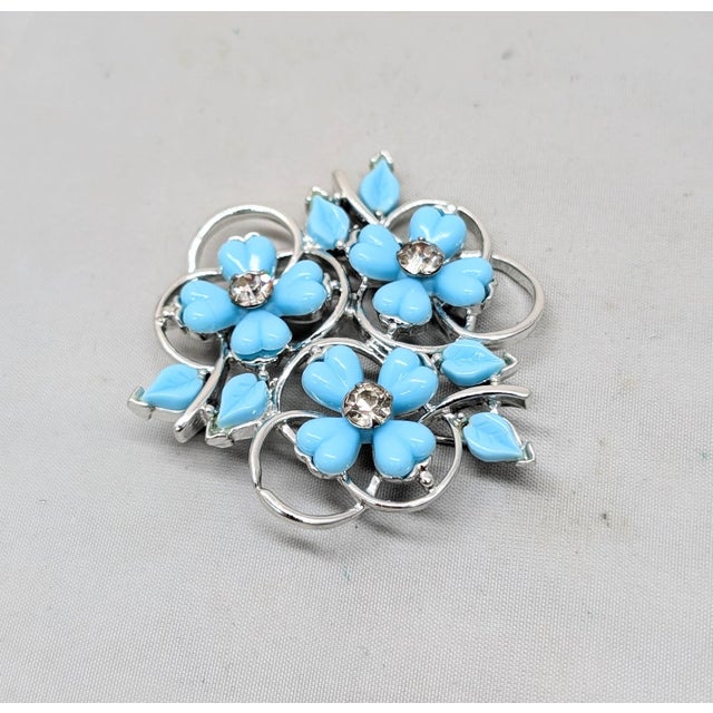 Mid-Century Modern Vintage Kramer Turquoise Resin Flower Brooch- 1955 Vogue Ad Piece For Sale - Image 3 of 9