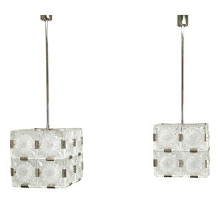 Crystal Cube Pendant Lights by Lustry Kamenický Šenov, 1970s, Set of 2 For Sale