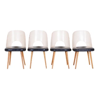 Mid-Century Black and White Chairs in Leather and Beech by Oswald Haerdtl, 1950s, Set of 4 For Sale