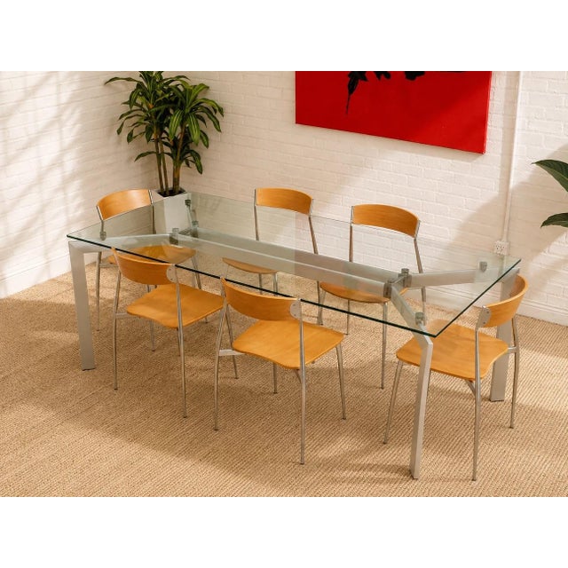 Italian Late 20th Century Seccose Mario Hasuike Italian Glass Dining Table With Six Chairs For Sale - Image 3 of 12