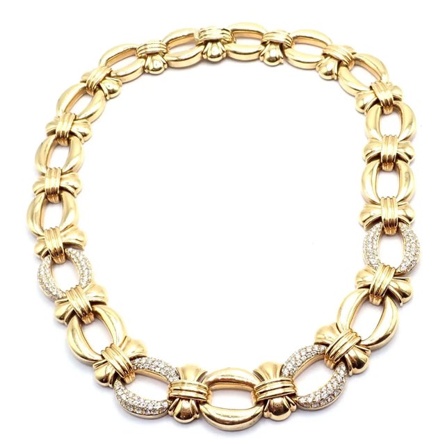 Bulgari Vintage Bvlgari Bulgari Diamond Yellow Gold Link Necklace For Sale - Image 4 of 11