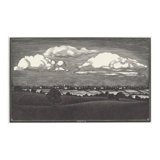 1935 Asa Cheffetz Clouds Over Enfield Connecticut Woodcut For Sale