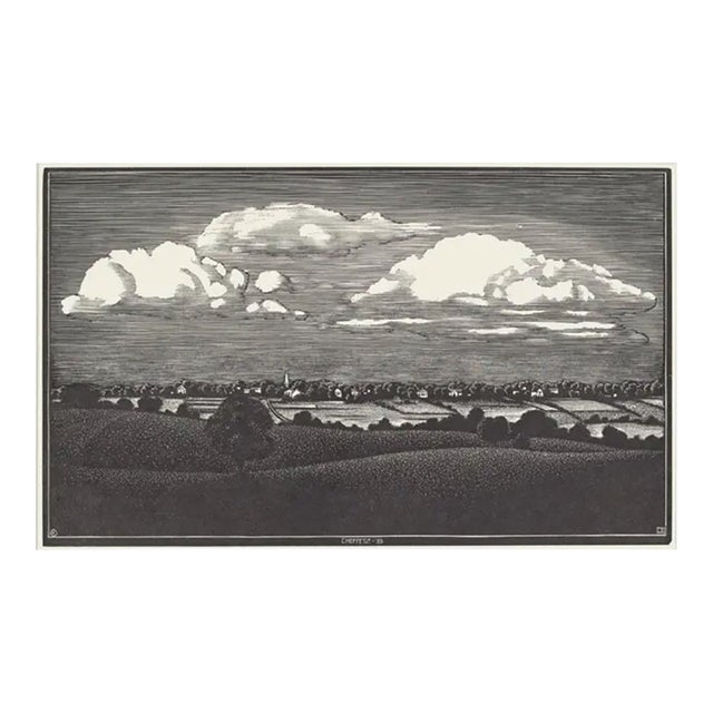 1935 Asa Cheffetz Clouds Over Enfield Connecticut Woodcut For Sale