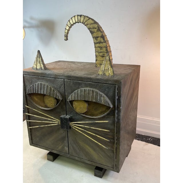 Adorable brutalist custom cat cabinet.newly designed with textured and patinated steel. Amazing detailed eyes, whiskers,...
