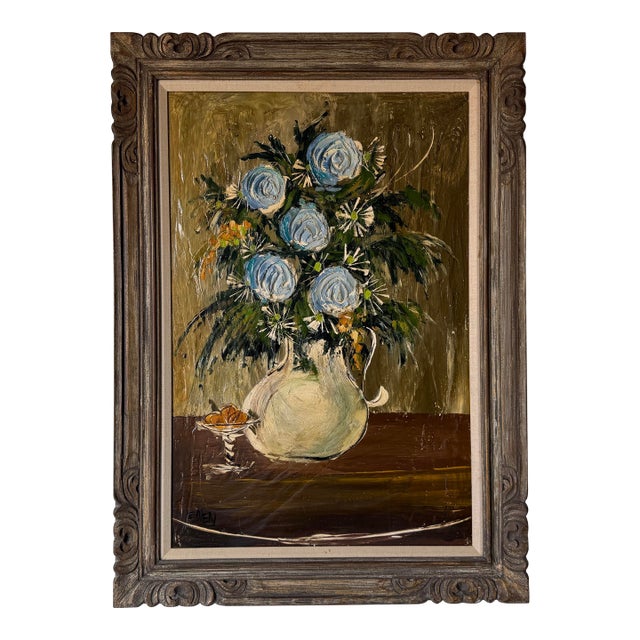 1970s Etta Benjamin Cien (American, 1924-2009) Impressionist Heavy Impasto Floral Still Life Oil on Masonite Painting, Framed For Sale