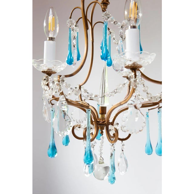 Blue Vintage Italian Chandelier with Blue Glass Droplets, 1950s For Sale - Image 8 of 9