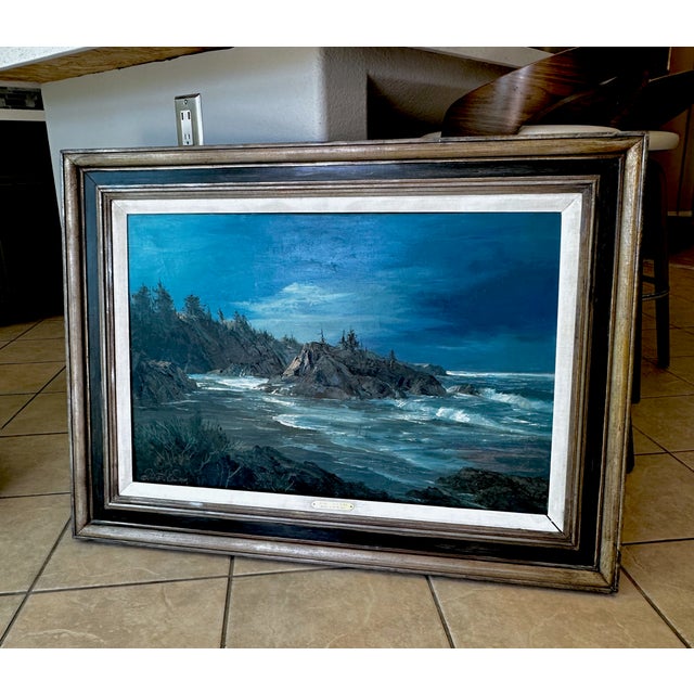 Bennett Bradbury "Moonrise Depoe Bay" Large Coastal Seascape Oil Painting For Sale - Image 4 of 16