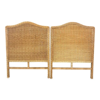 Vintage Coastal Woven Rattan Headboards - a Pair For Sale
