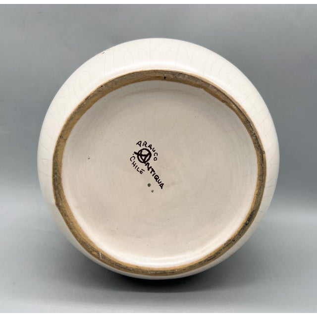 Vintage Arauco Antiqua Chile Hand-Painted Crackle Glaze Pottery Vessel / Vase – Folk Floral Motif For Sale In Houston - Image 6 of 12