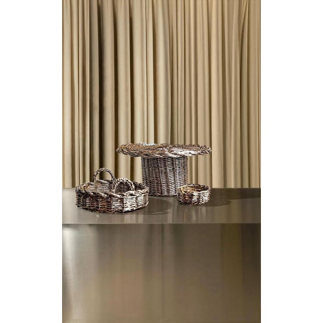 Brown El 06 Mini Decorative Basket in Metal-Plated Hand-Woven Wicker by Caspal For Sale - Image 8 of 9