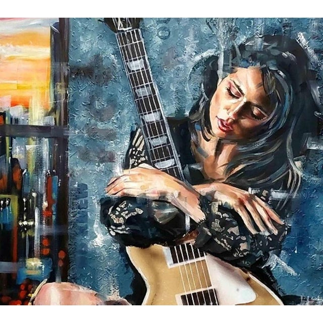 "Safe Place" is an oil on canvas painting with gold leaf and acrylic paste, cm 80x120. Music is the woman's safe place,...